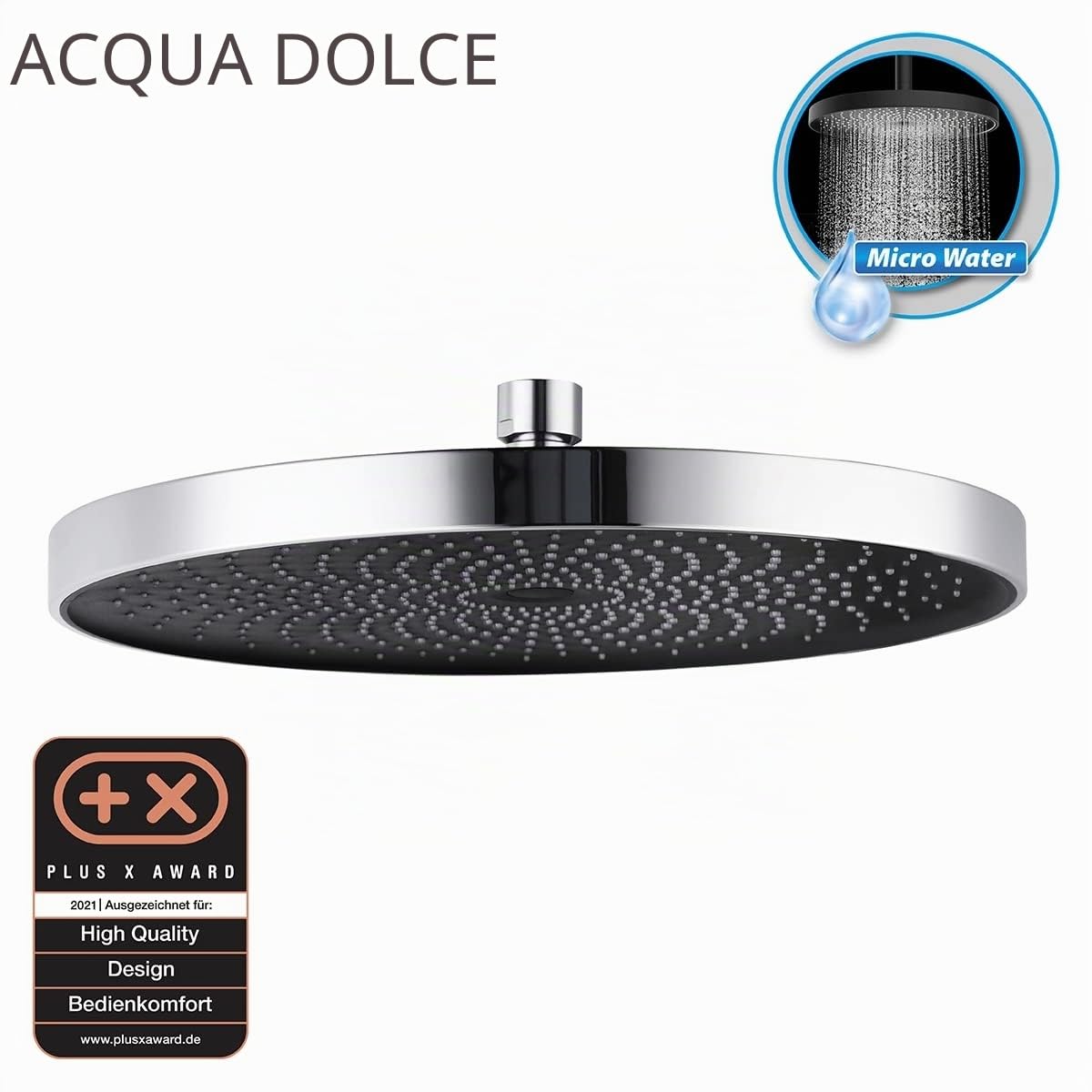 WENKO Soffione Doccia Softwater Cromo/Nero, Universale con 416 Ugelli