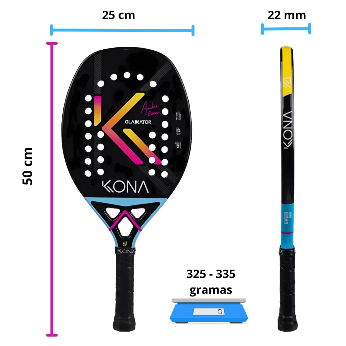 Raquete Beach Tennis Kona Gladiator André Baran 2025 Carbono 3K