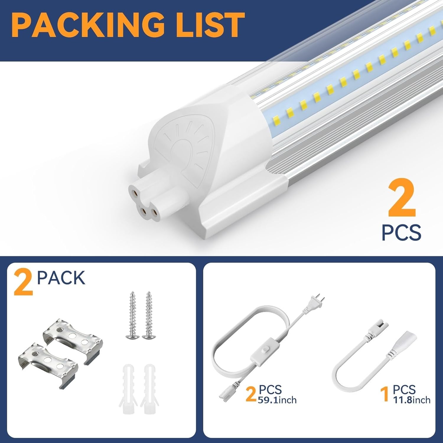 CNSUNWAY 1.5FT LED Shop Light, 20W High-Efficiency Under Cabinet Lighting (6000K Cool White), V-Shape T8 Tube Fixtures – 18" Linkable Under Counter Lights for Kitchen, Workbench, Workshop, 2 Pack