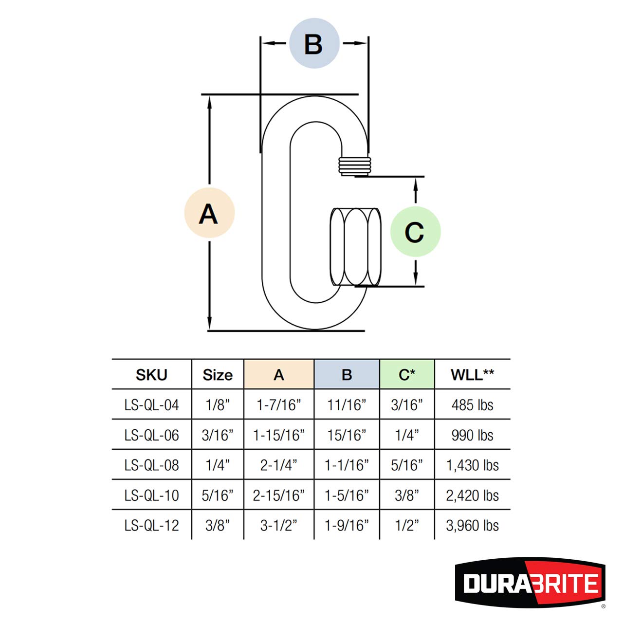 DuraBrite 316 Stainless Steel Oval Quick Link 1/4
