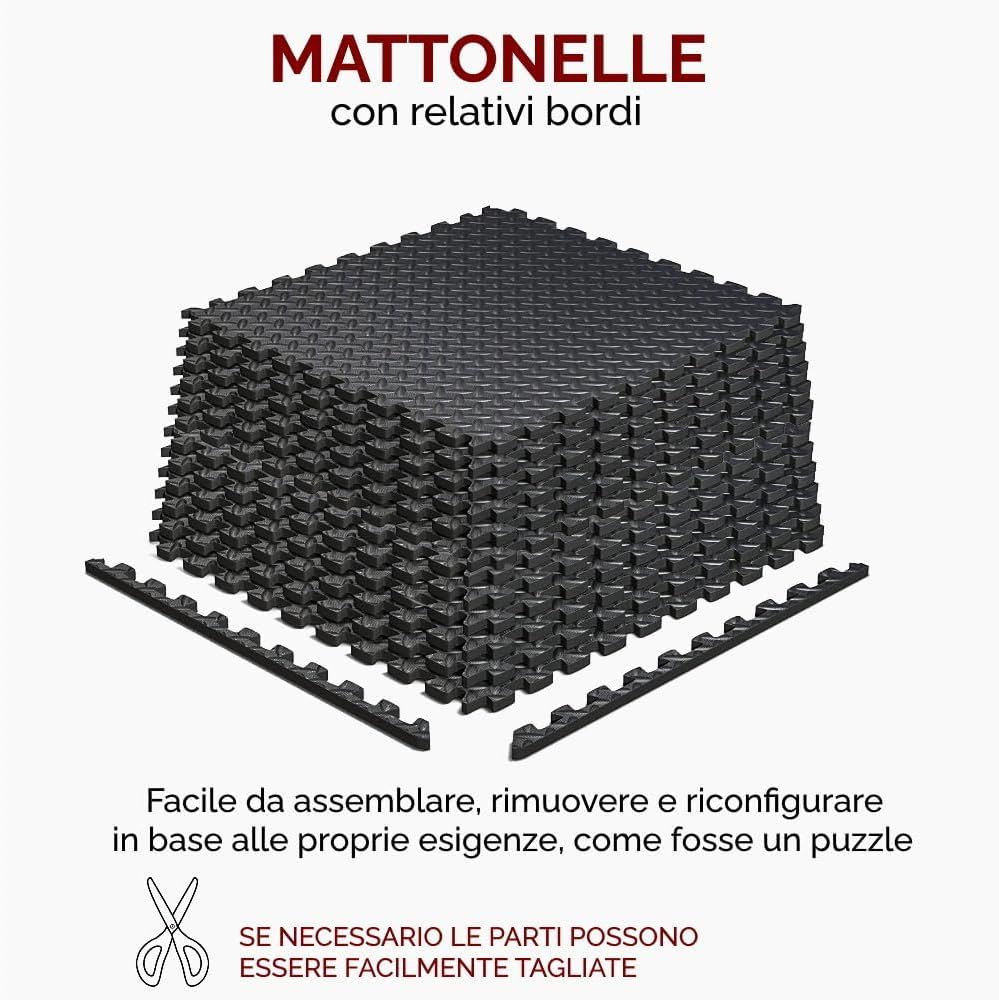 TAPPETO GOMMATO FITNESS 60 X 60 CM AD INCASTRO PUZZLE PAVIMENTO PALESTRA MATERASSINO ANTISCIVOLO TATAMI KARATE PAVIMENTO COMPONIBILE