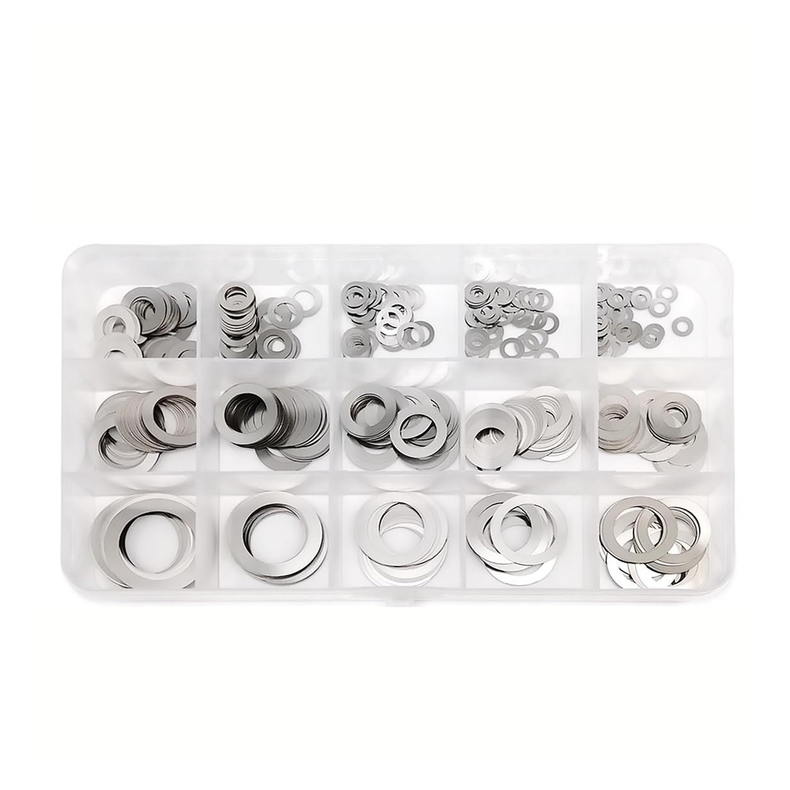 Flachscheiben-Sortimentssatz 1 Box 0, mm,2,30 dick, ultradünne flache Unterlegscheibe, Einstellscheibe, einfaches Dichtungsset, Mischungsgröße M3 bis M20, Edelstahl(0.1mm 600pcs)