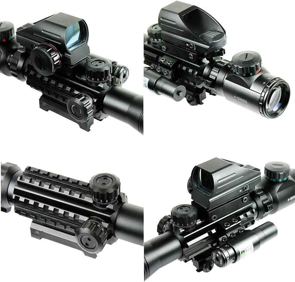 Rifle Scope Combo 4 12x50EG Dual Illuminated with Laser Sight 4 Holographic Reticle Red Green Dot for Weaver Rail Mount Image