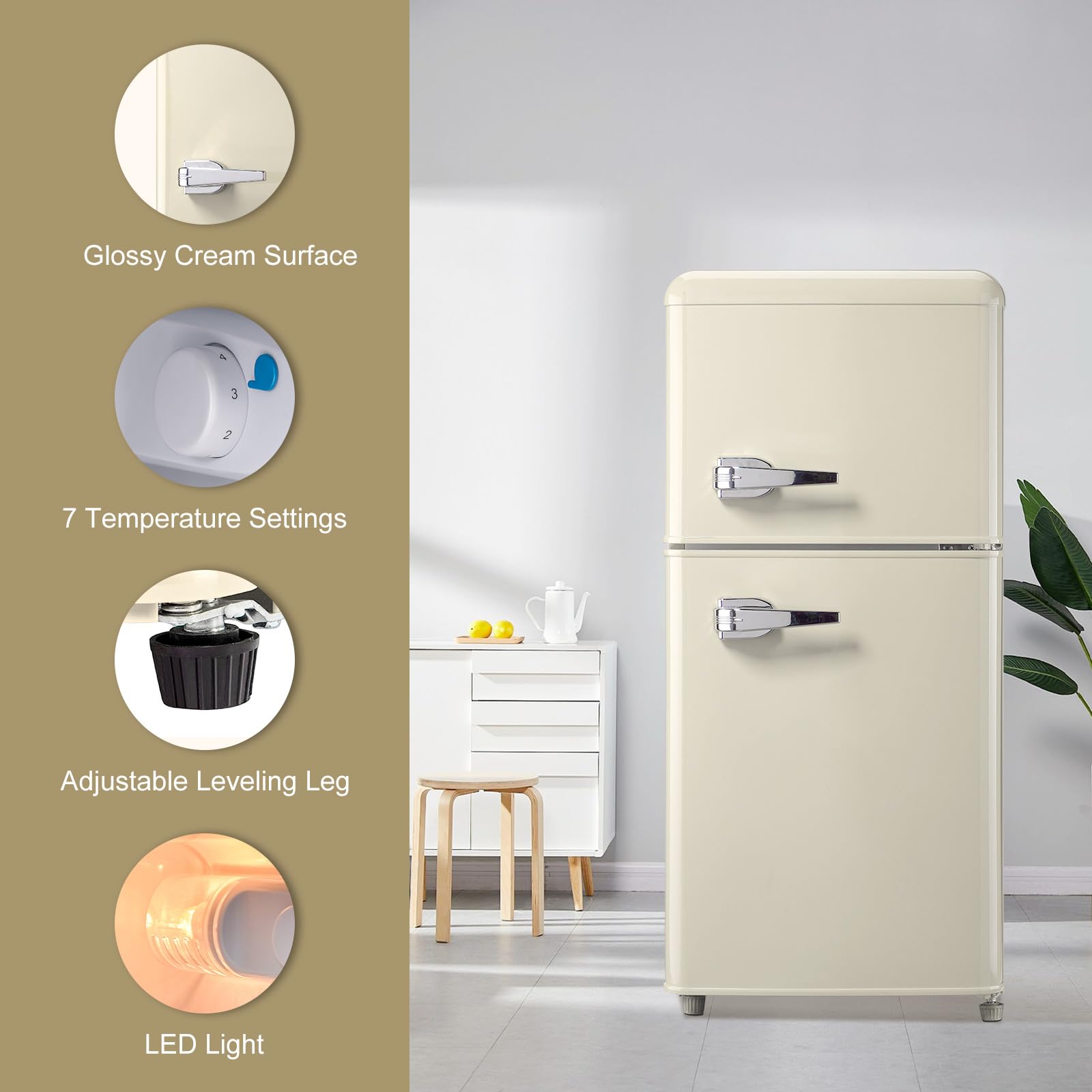 DRIXNO Retro Fridge with Freezer Mini Cream White 3.5 Cu.ft Compact Refrigerator Small for Bedroom, Office, Dorm, RV, Apartment 2-Door Design on Fridge.com
