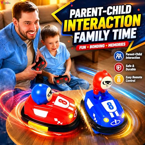 Image of VikriDA 2-Pack RC Bumper Cars with Light & Sound | Remote Control Battle Cars for Kids - Ejecting Driver Feature for Boys & Girls