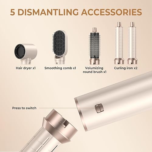 Miniatura 8 de Cepillo secador de pelo 5 en 1, juego de cepillos secadores de pelo de iones negativos, cepillo de aire caliente, rizador de aire, rizador de aire,