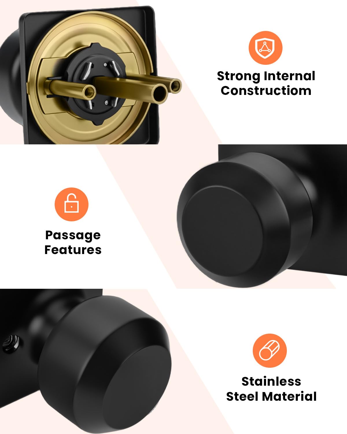 Haidms Matte Black Passage Door Knobs - 6 Pack -4