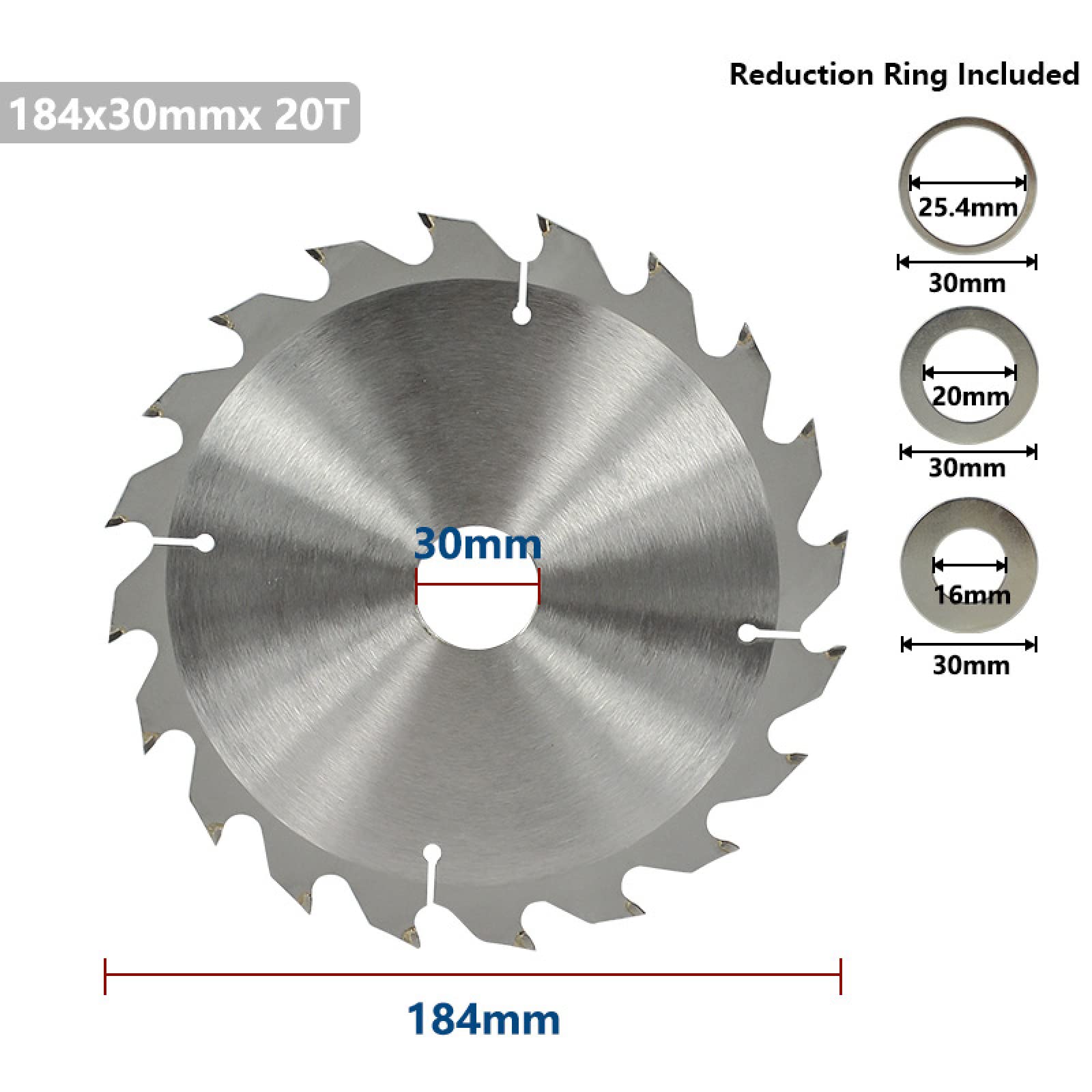 Piła tarczowa, Brzeszczot do piły do ​​drewna TCT Uniwersalny, twardy i miękki, wielofunkcyjny brzeszczot do piły tarczowej 184 mm brzeszczot, 184 * 30 * 24 T(184 * 30 * 20T)