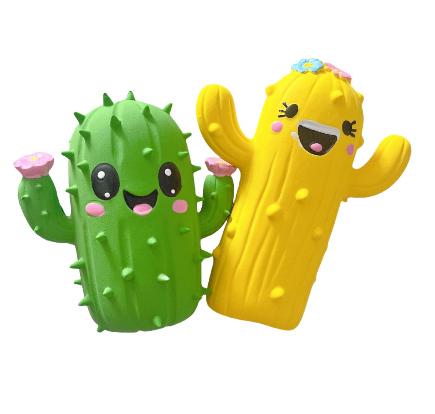 SICOPEE Cute Cactus Dog Squeaky Toys, 2-Pack Green and Yellow, Latex Rubber Interactive Pet Chew Toy