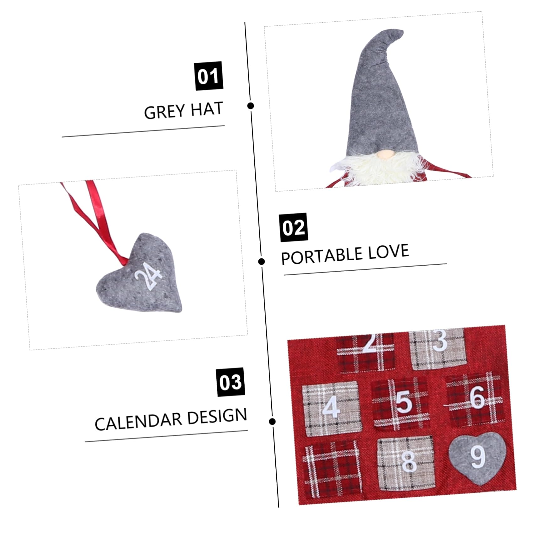 Calendario Avvento Decorativo Appendibile Rosso in Lino e Lana Artificiale Conto alla Rovescia per Natale Decorazione Festiva per Soggiorno e Camera