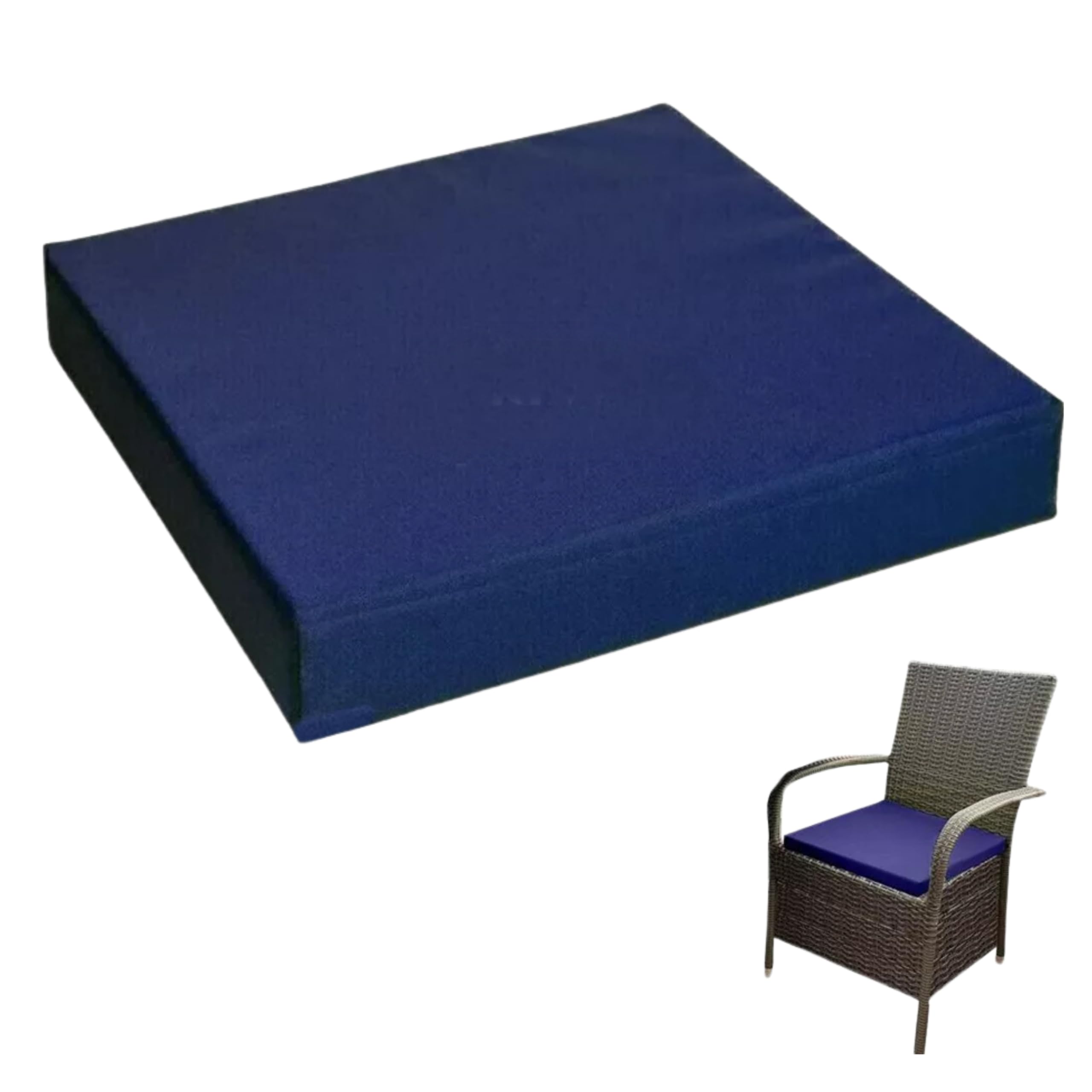 4cm Thick Waterproof Chair Cushion Removable Zipped Cover Foam Seat Pad for Kitchen, Dining Room, Garden Patio & Rattan Furniture (Navy Blue, 20" x 20" (50 x 50 cm))
