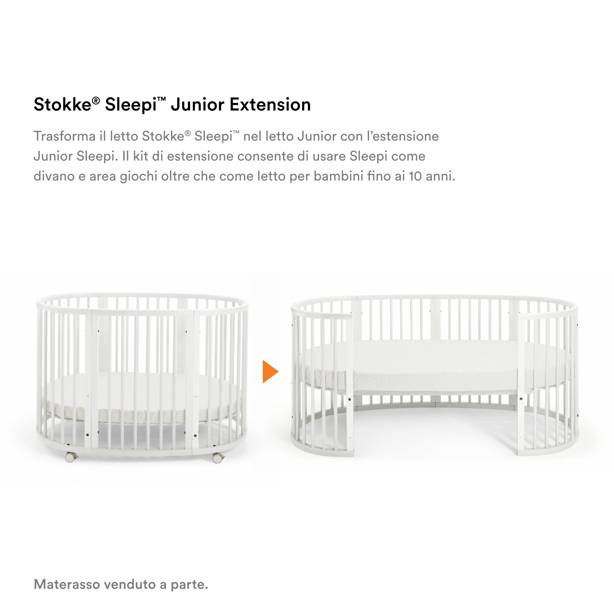 Stokke Sleepi Estensione Junior, Bianco - Prolunga il letto Stokke Sleepi fino a 172 cm - Per bambini fino a 10 anni - Materasso non incluso con fodera rimovibile