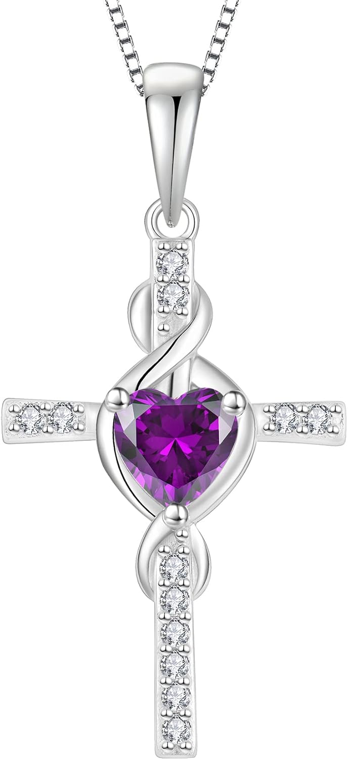 Lwsary Infinity Cross Necklace 925 Sterling Silver Crucifix Christian Religious Pendant Birthstone Jewelry Gifts for Women