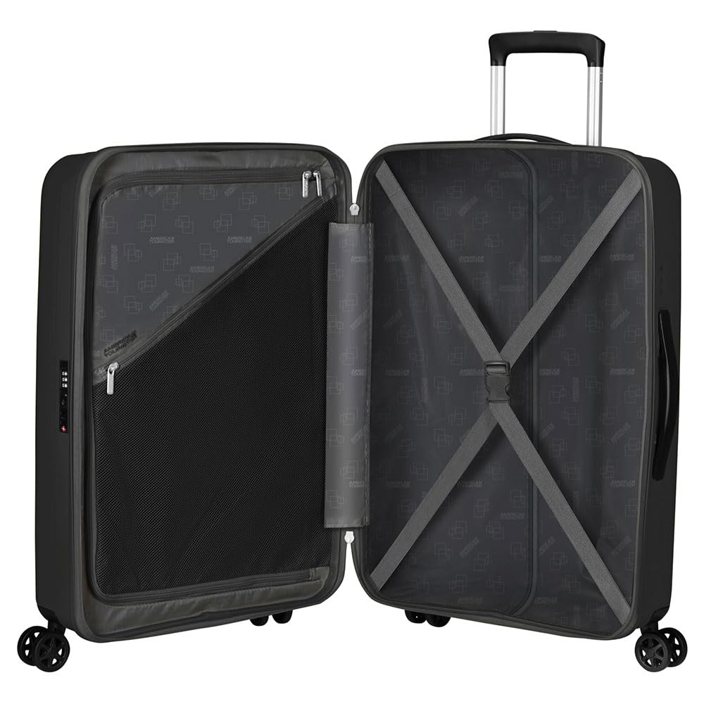 American Tourister Sztywny wózek w rozmiarze M, wykonany z polipropylenu (PP), wytrzymały i odporny na zarysowania. Bardzo praktyczny i super lekki, ma dwie duże przegrody, przegrodę w górnej komorze
