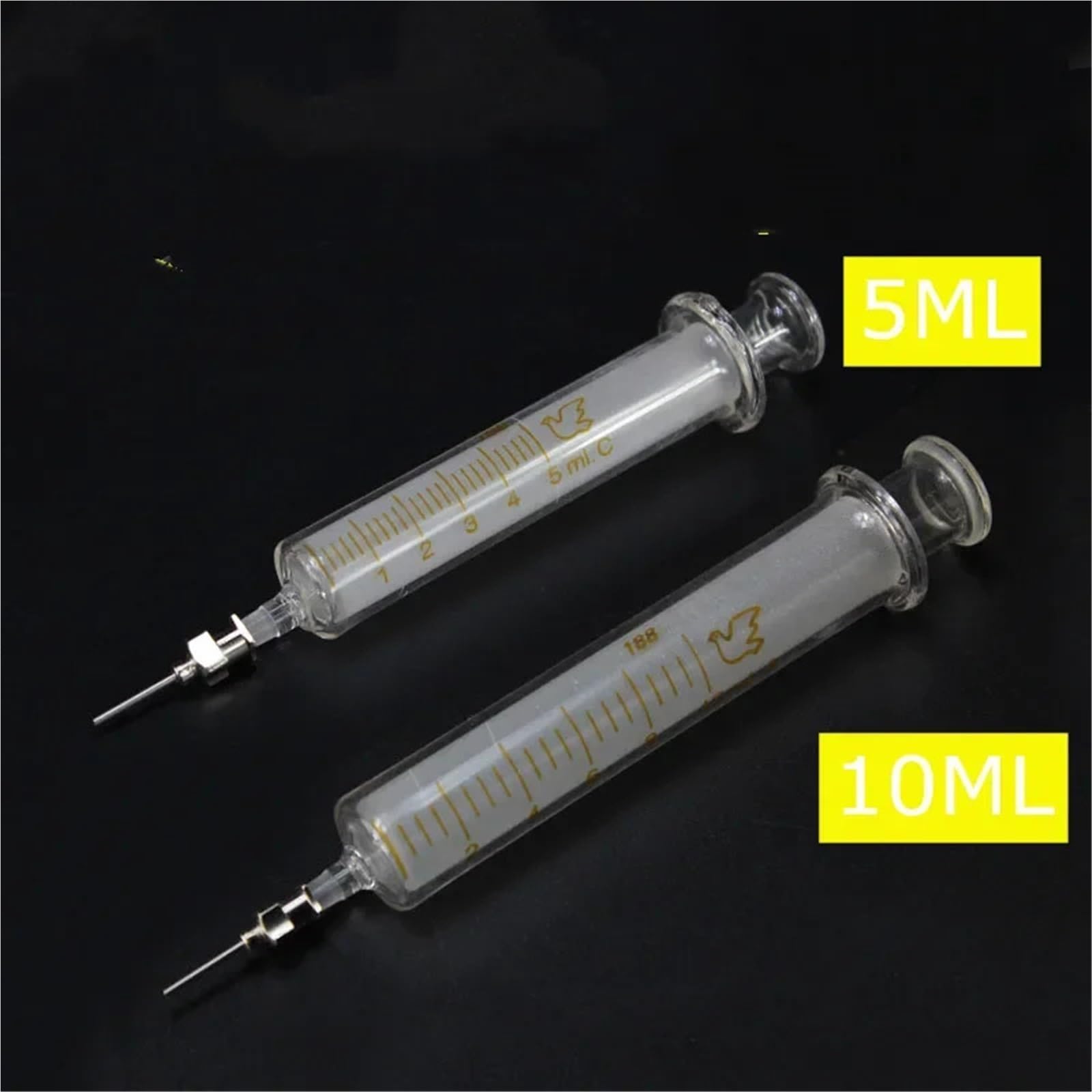 Seringue en verre avec aiguille en métal, 5 ml/10 ml pour réparation de téléphone et huile de soudure (5 ml avec 10 ml)
