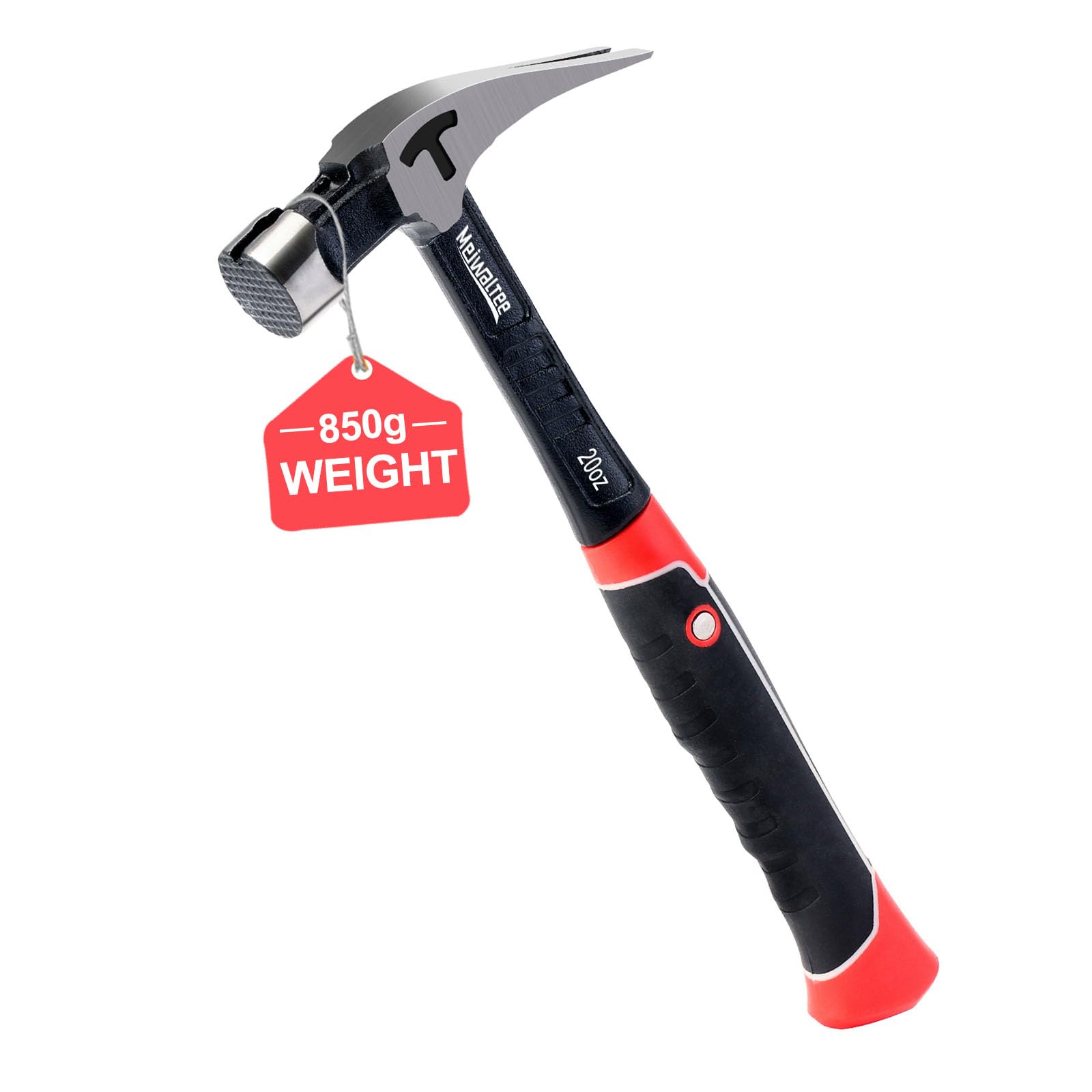 Martillo de Carpintero Recto con Soporte Magnético Para Clavos, Superficie Fresada y Mango que Absorbe los Golpes, Martillo de Garra con Forma Ergonómica-850 g de Peso