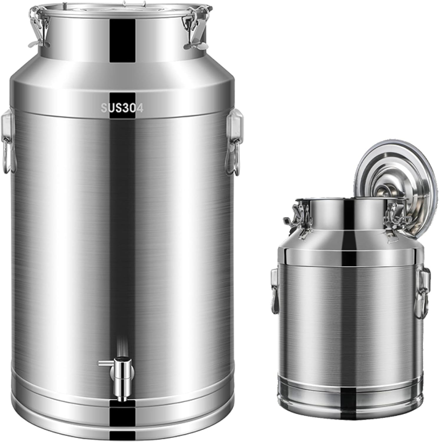 JYBNBBE Stainless Steel Milk Transport Can with Sealed Lid and Spigot Dispenser - Heavy Duty Wine Pail Bucket Tote Jug with Tap, 35L (With Tap 28L)