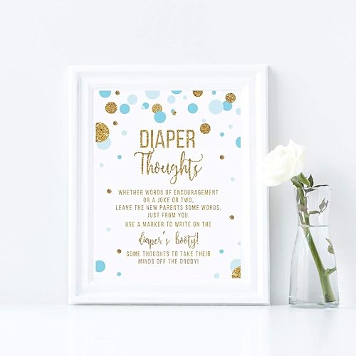 Miniatura 5 de Andaz Press azúl bebé brilltante dorado para Baby Shower colección de fiesta, sign diaper thoughts, 1