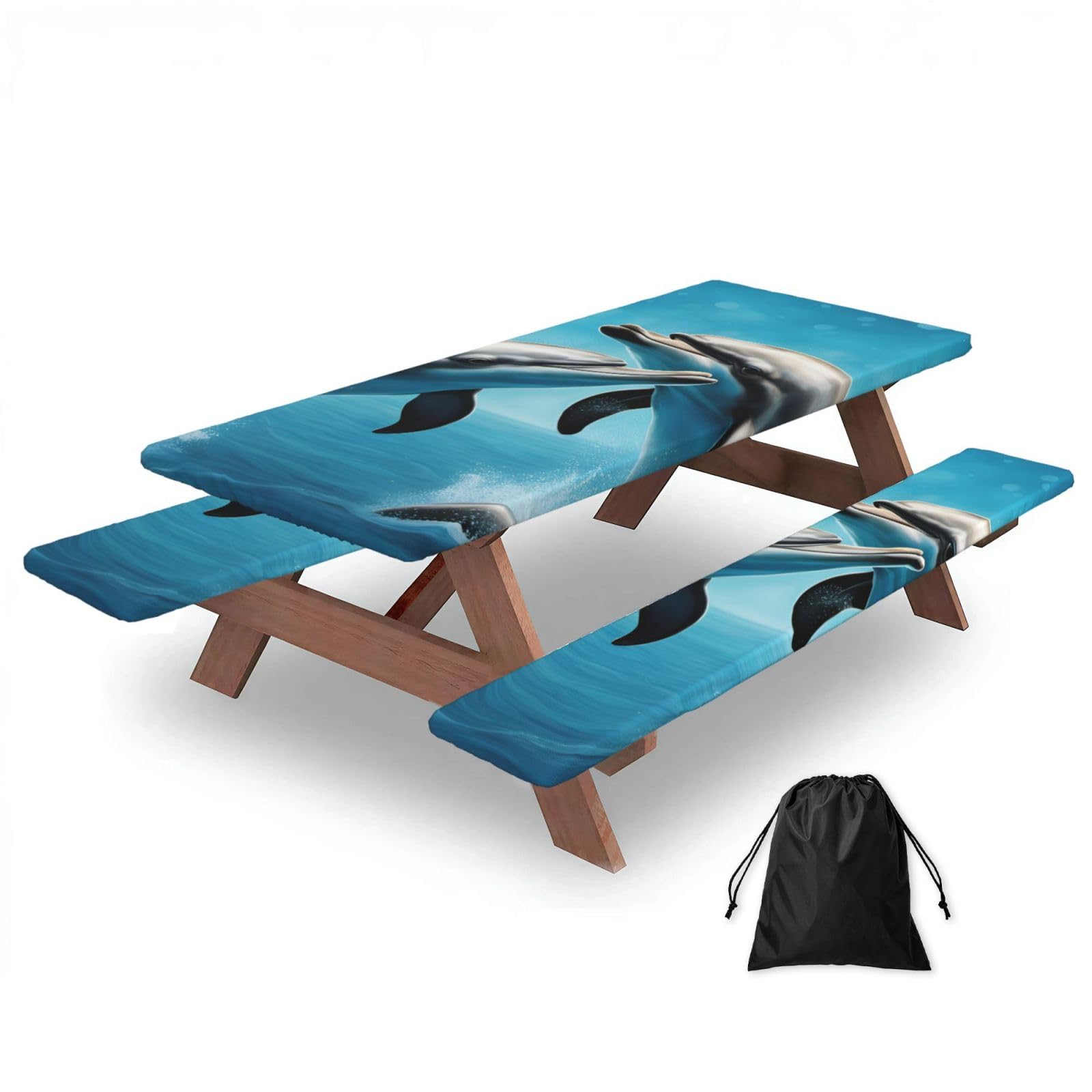AYYQWE Dolphins In Love Print Picnic Table Bench Cover Outdoor Garden Party Decor Daily Accessory Gift