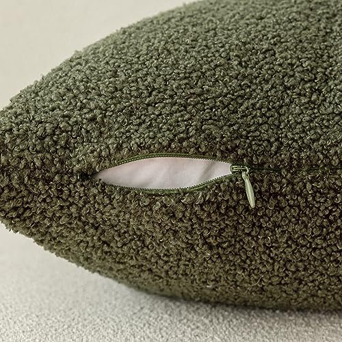 Image of Foindtower Pack of 2, Curly Faux Fur Decorative Throw Pillow Covers Soft Plush Cushion Case with Zipper Cozy Boho Lumbar Pillowcase for Home Living Room Couch Bed Sofa 12 x 20 Inch, Moss Green