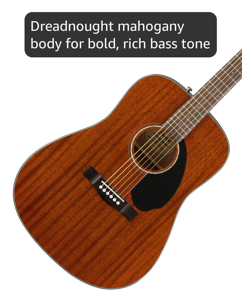 Fender Acoustic Guitar, CD-60S, with 2-Year Warranty, Dreadnought Classic Design with Rounded Walnut Fingerboard, Glossed Finish, All-Mahogany Construction