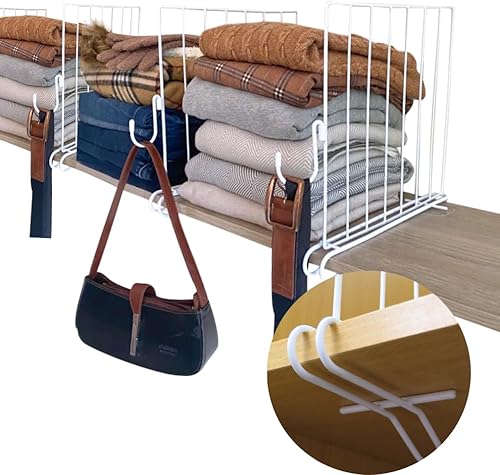 Evelots Separadores de estantes para estante de madera con ganchos extraíbles pendientes de patente, paquete de 6 organizadores de armario y