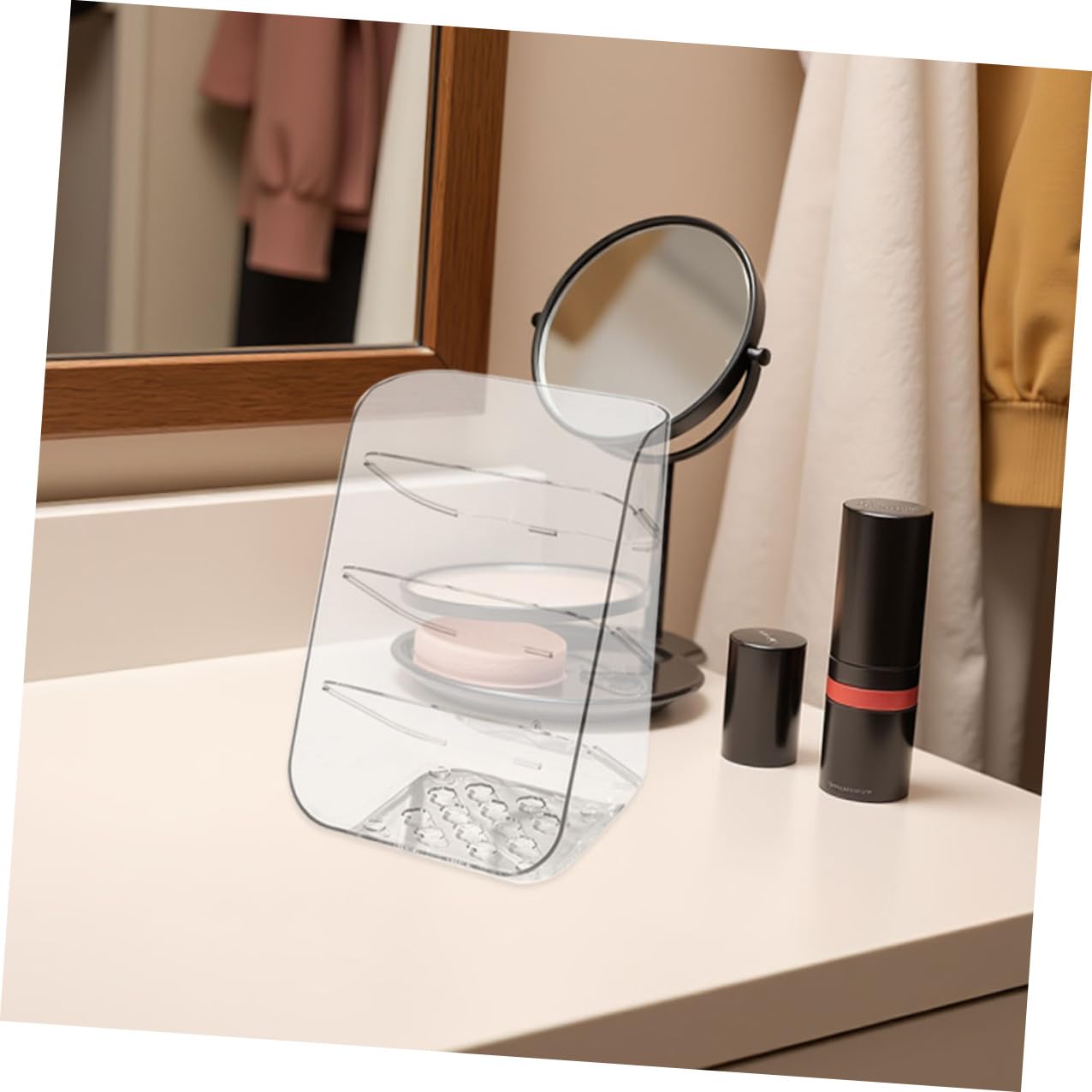 Lurrose Portalápices Transparente de Plástico 2 Piezas con Base Estable