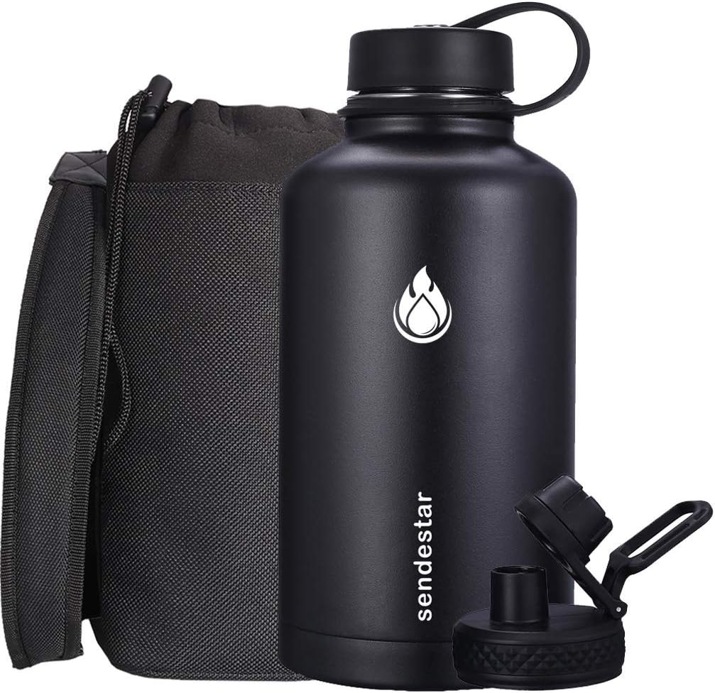 SENDESTAR 64OZ Water Bottle with Spout Lid & Sport Lid +64OZ Water Bottle Beer Growler with Spout Lid & Straw lid for wide mouth hydroflask bottles, Vacuum Insulated 18/8 Stainless Steel : Home & Kitchen