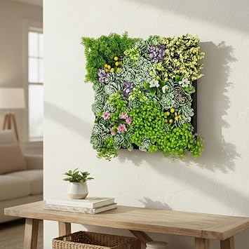 لوحة فنية جدارية معلقة عمودية مربعة مقاس 20 بوصة من Vandue Modern Home - حديقة ثلاثية الأبعاد مثبتة على الحائط - ديكور فني داخلي/خارجي من نباتات صناعية مبتهجة