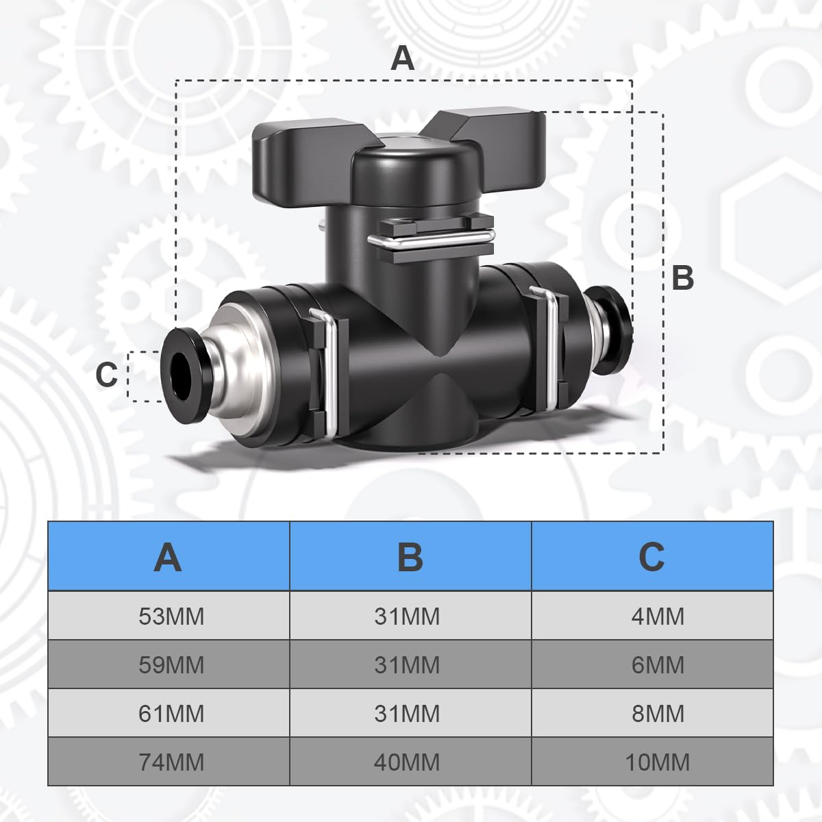 10 Piezas 8mm Negro Recta Neumática Control de Flujo de Aire Válvula de Bola de Empuje para Conectar Racor Neumático