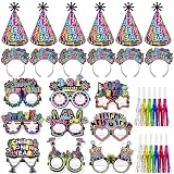 HOWAF 36 Pcs Glitter New Year's Eve Party Supplies Kit, 2026 Happy New Year Eve Shiny Firework Party...