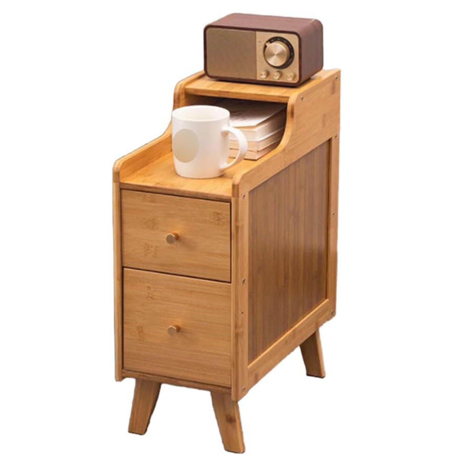 Midcentury nowoczesna szafka nocna, naturalny bambusowy stojak nocny z 2 szufladami i otwartą półką, stoliki końcowe, meble nocne, stolik pomocniczy z miejscem do przechowywania, A-20 cm