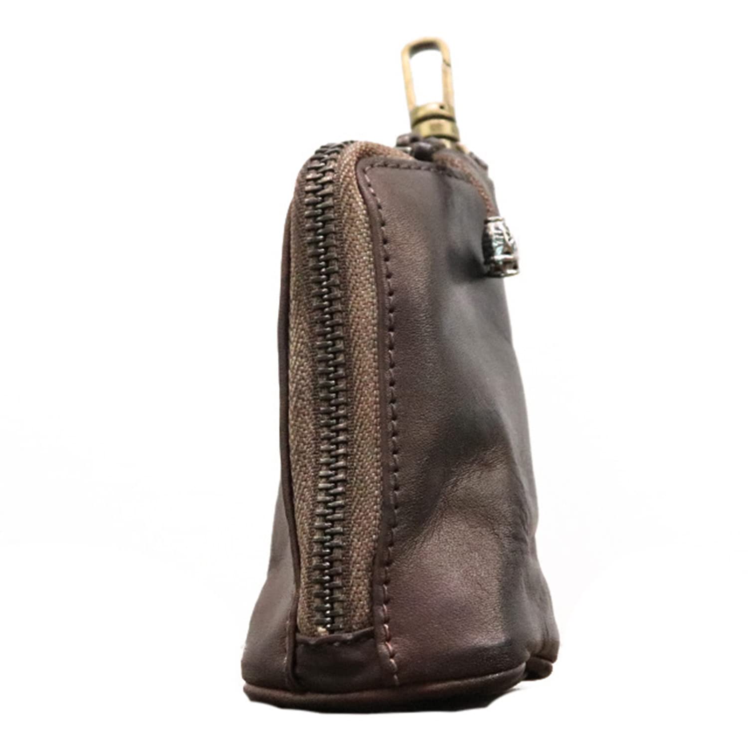 LFWATAXY Medieval Leather Zipper Coin Pouch, Genuine Cowhide Handcrafted Coin Organizer Change Holder Keychain Coin Purse for Men & Women (Coffee)