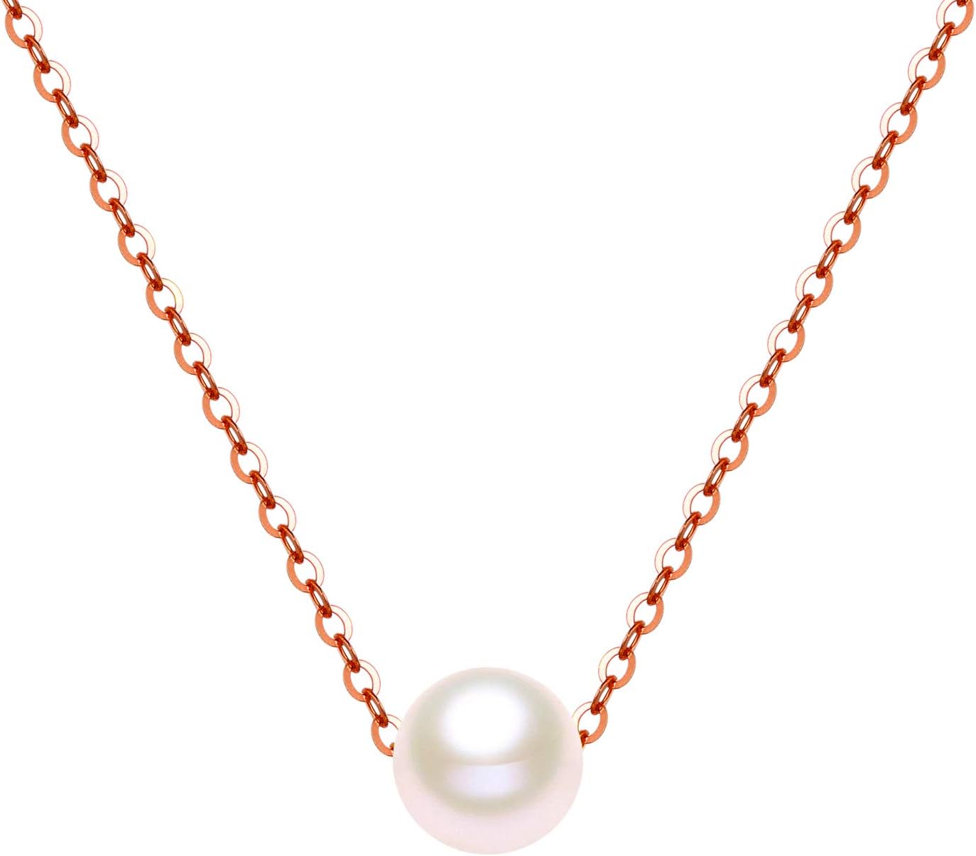 14K Solid Gold Pearl Necklace for Women, Real Freshwater Cultured Pearl Pendant Necklace 7.5mm Dainty Single Sliding Pearl Design Adjustable Necklaces Fine Jewelry Gift for Her, Mom, Wife 16"-18"