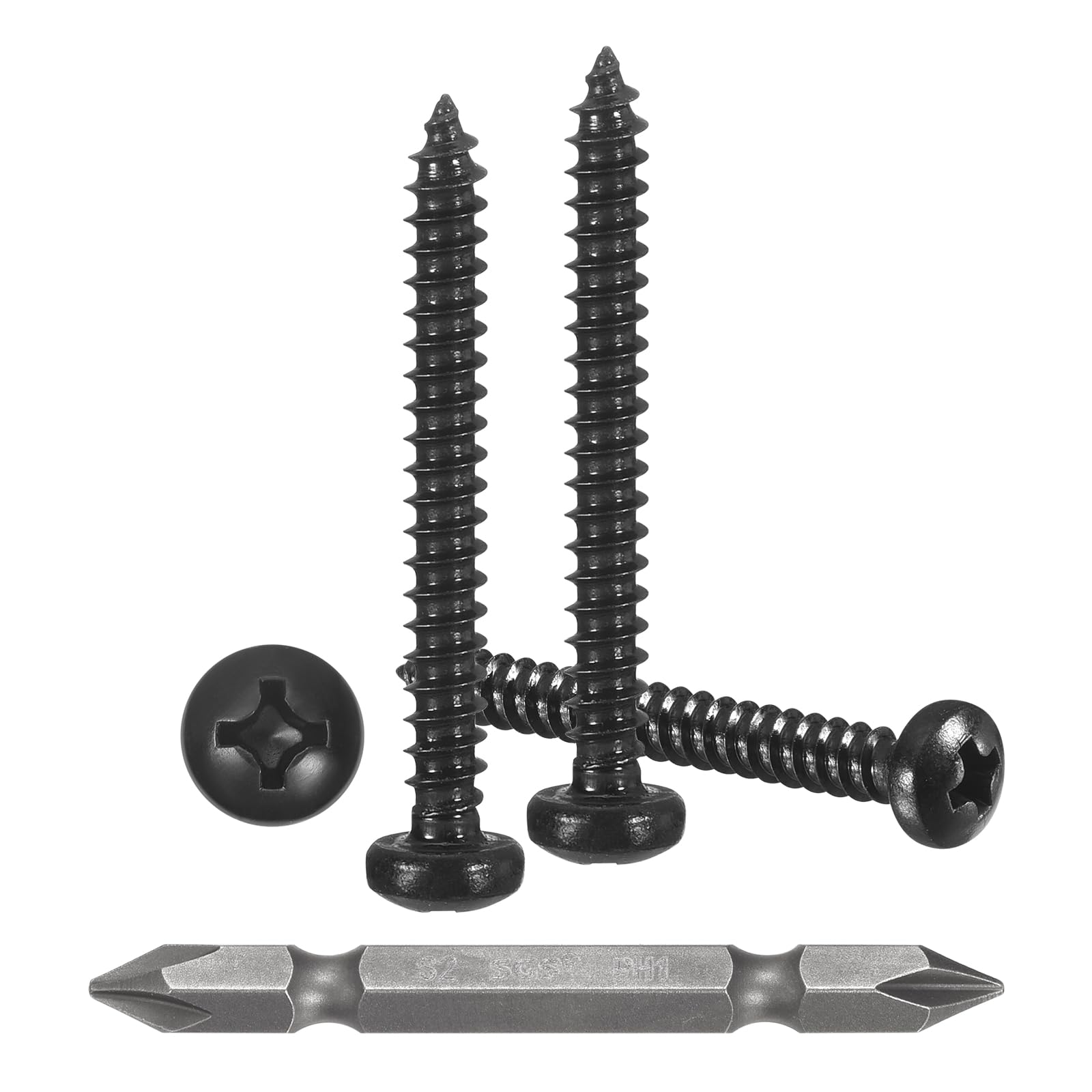 METALLIXITY Phillips Pan Head Self Tapping Screws(#4x1-1/4") 100Pcs, 304 Stainless Steel Self Drilling Screw for Metal Wood Plastic with Bit, for Cabinet Wall Shutter Plate Furniture, Black
