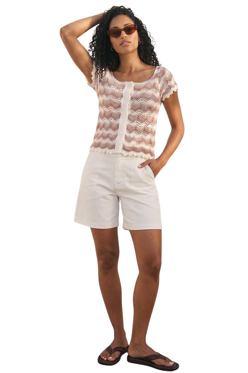 Roman Originals Women's White Wave Crochet Buttoned Top For Uk - Everyday Holiday Spring Summer Round Neckline Comfy Soft Evening Vacation Work Party - Ivory - Size 20