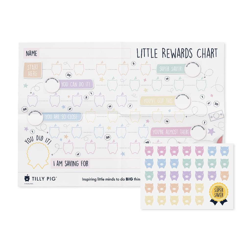 Tilly Pig Childrens Savings Little Rewards Chart and Stickers for Boys Girls