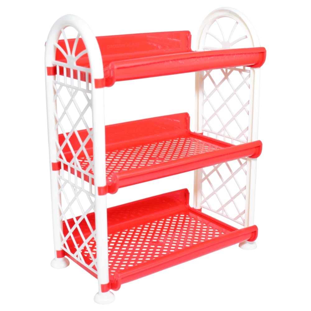 Simply Home Storewell 3 Tier Plastic Multipurpose Storage Organizer-Easy to Fit, Wall Hanging Durable & Lightweight Rack for Kitchen, Bathroom,Kids & Office - Space-Saving Rack| Set of 1 | RED-picture-11
