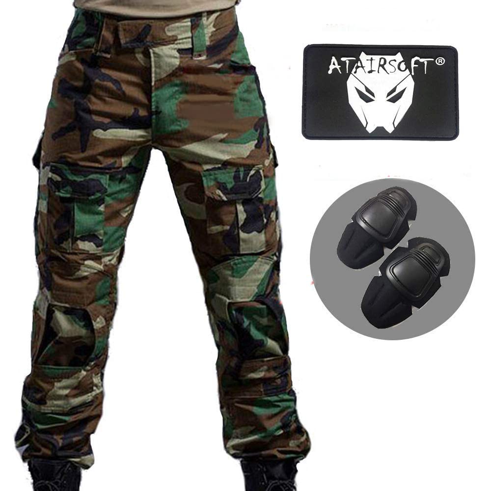 WorldShopping4U Hommes BDU Tournage Combat Pantalons Pantalon avec Genou Coussinet Woodland Camo pour Tactique Militaire Armée Airsoft (XL, WL)