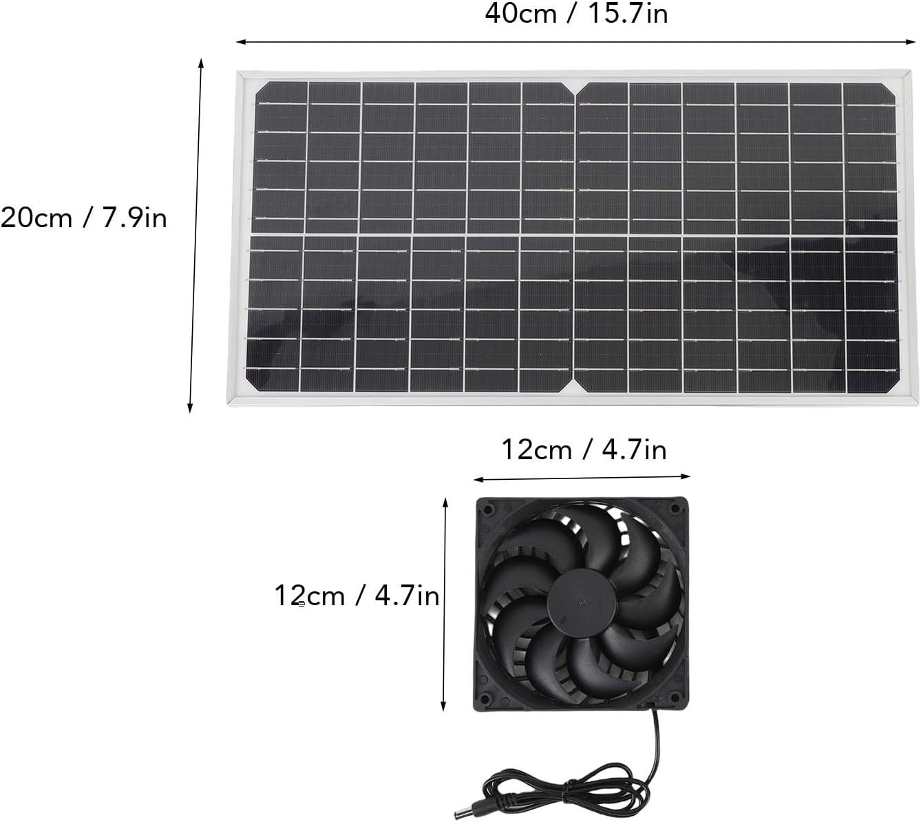 Luocute 80W 18Vダブルソーラーエキゾーストファン、3000-4000RPM IPX7防水性低速低ノイズ換気ファン、ペッ