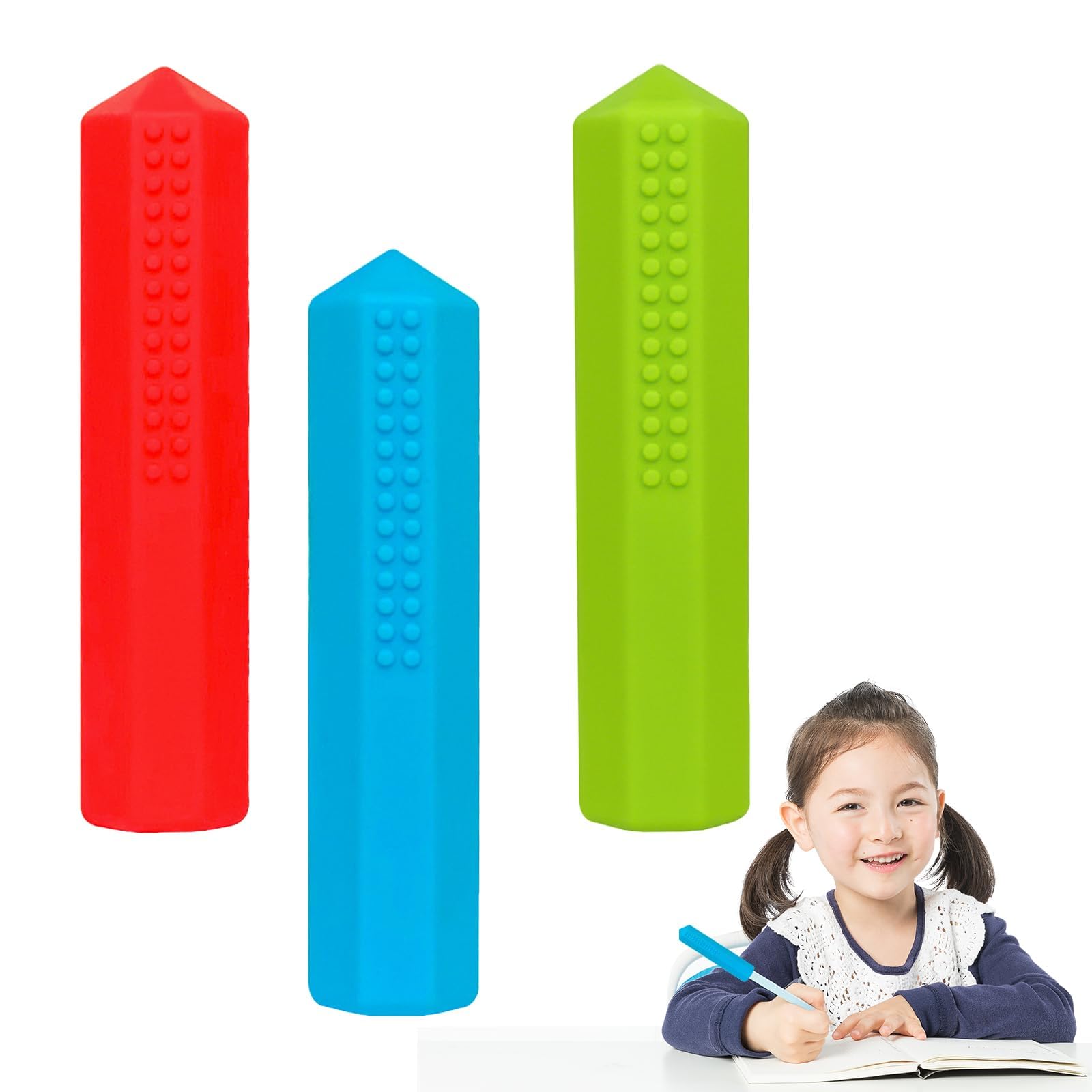 Embout de Crayon à Machouiller Sensoriel en Silicone pour Enfants Autisme TDAH - Lot de 3 Pièces