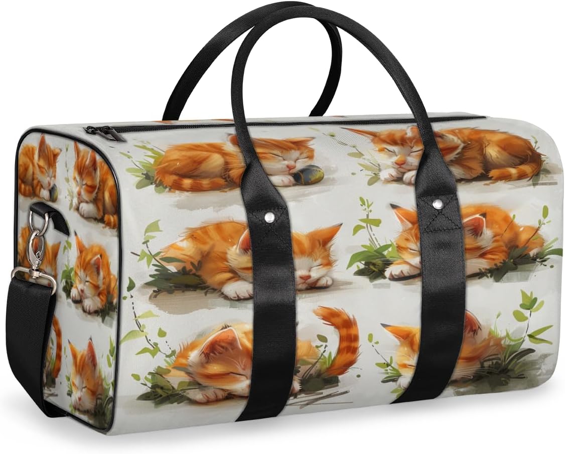 Cat Watercolor Leaves Travel Duffel Bag for Women Men Large Capacity Overnight Weekender Bags for Lightweight Waterproof Sport Gym Bag for Workout Yoga Swim