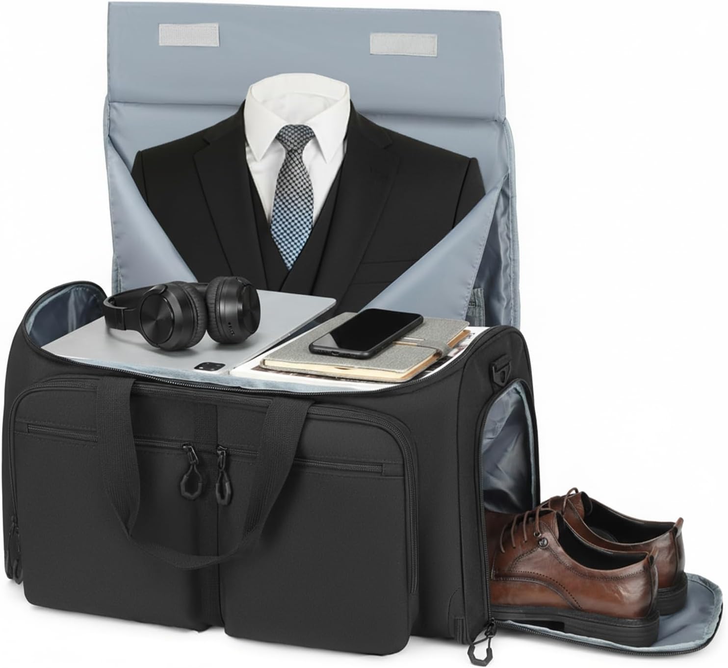 TOP Garment Duffle Bags for Travel, Convertible Garment Bag with Shoe & Laptop Compartment, 2 in 1 Carry on Suit Garment Bags for Men Women, All in One Hanging Suit Travel Bag for Airplanes, 55L