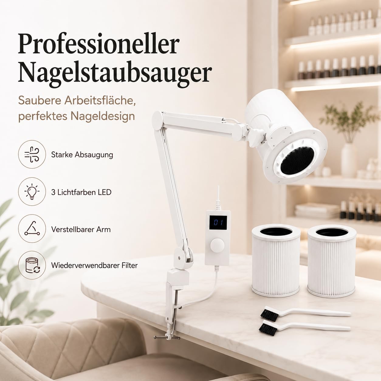 Nagelstaubabsaugung Nagelstaubsammler Maniküre Nagelstaubsammelmaschine Pediküre,110V~250V, 50/60HZ,55W,0-4300rpm(10 Gänge) in der Nagelkunst, Salon,Nagelkunstschule,Einkaufszentrum, Schönheitssalon