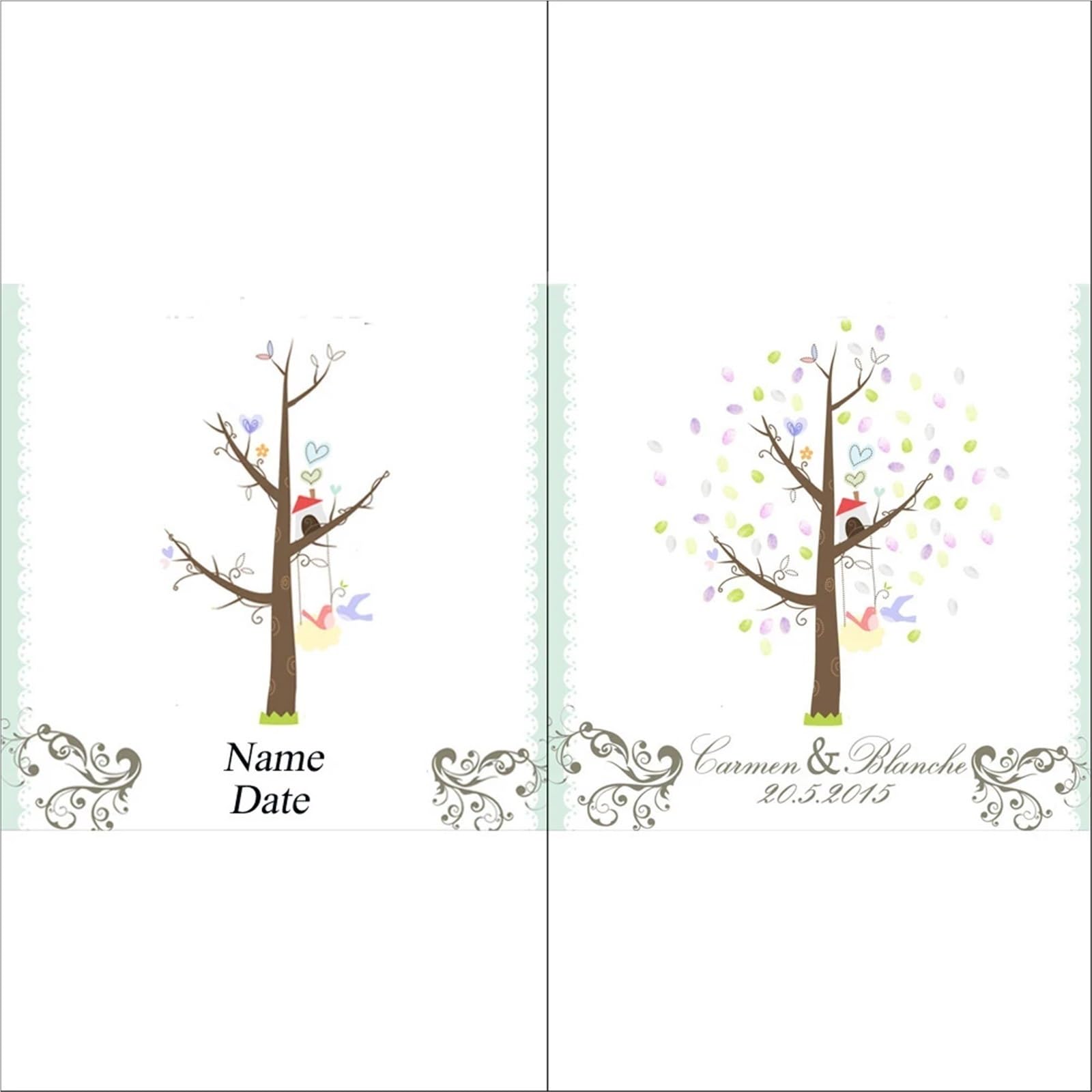 Hochzeits Fingerabdruck Malerei Fingerabdruck-Unterschriftsbaum, DIY-Hochzeitsfeier, Firmenanwesenheit, Daumenabdruck, Gästebuch-Dekoration(Color05,60x80cm 24x32inch)