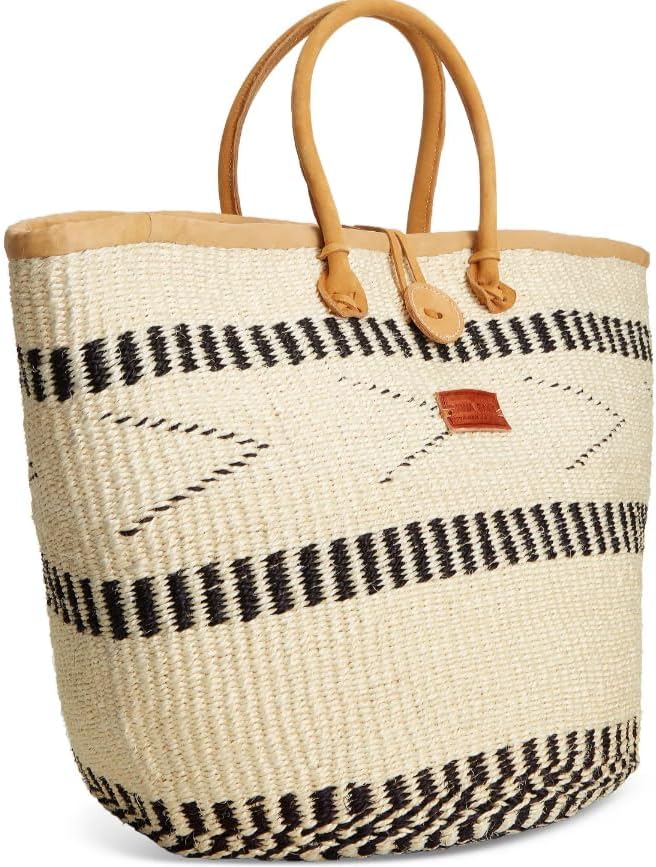 SAWA SAWA Balance Point Handwoven Economical Sisal Straw Tote Bag, Market Grocery Shopping Bags with Leather Strap Handles and Button Closure, Large Straw Shoulder Purse Suitable for Travel - Image 5