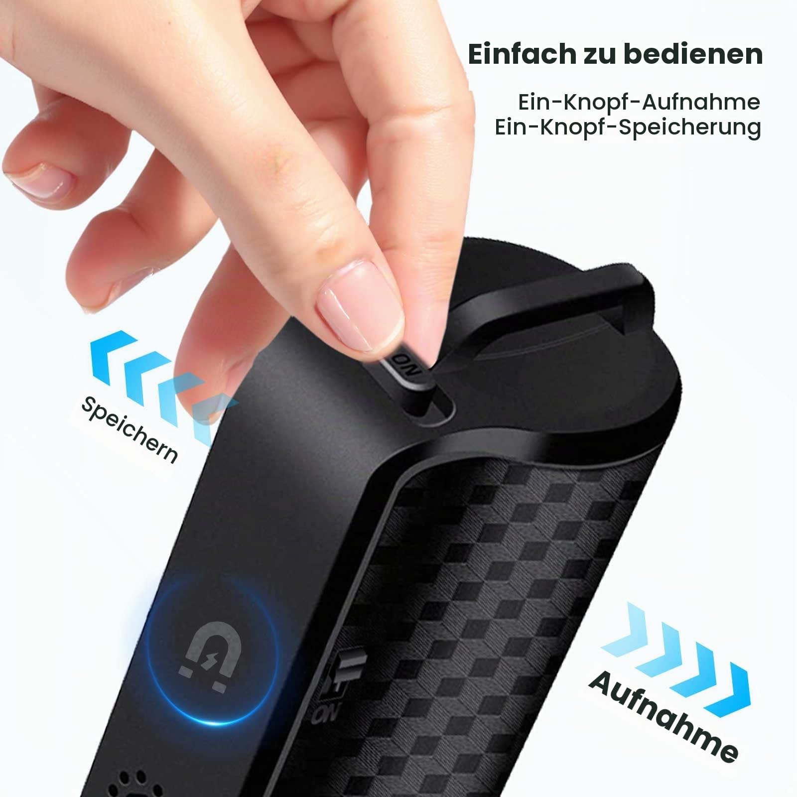 64GB Sprachrekorder mit Magnet, 25 Tage Daueraufnahme, Wiederaufladbar Über USB, Sprachaktivierung, One Touch Aufnahme, Diktiergerät Mini für Meetings, Vorlesungen & Interviews