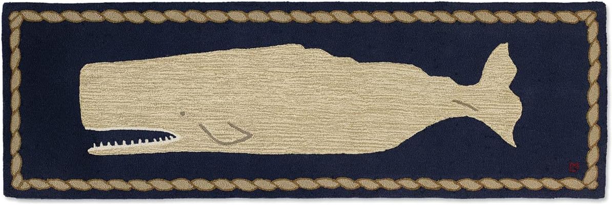 BLACK FOREST DECOR Gentle Giant Whale Hooked Wool Runner, Decorative Accent, 8'W x 2'