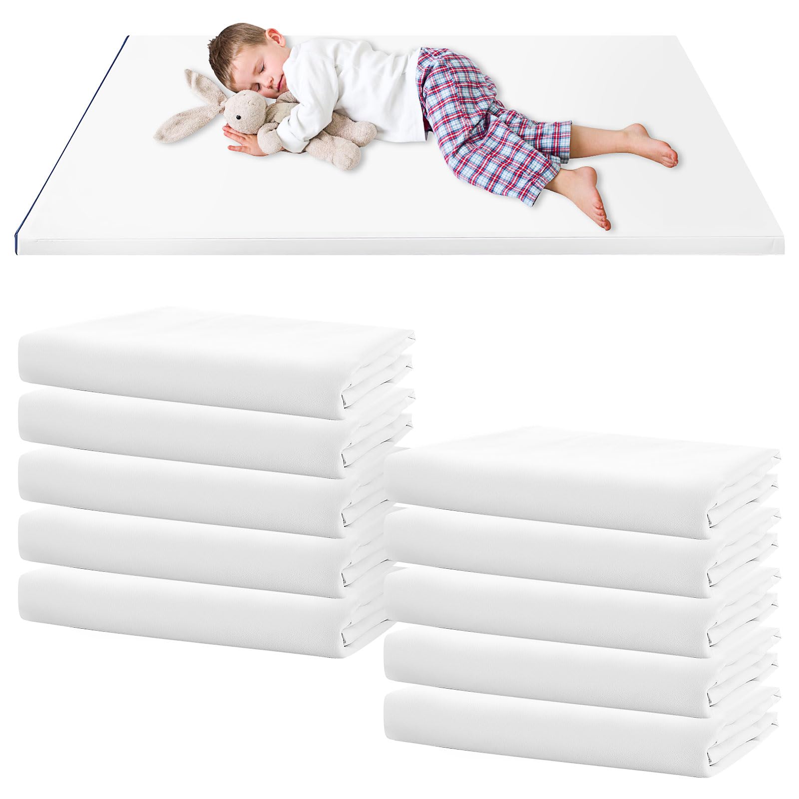 10 Pcs Daycare Nap Mat Sheet, 130 x 60 cm Standard Size Day Care Cot Sheets, Soft Breathable Daycare Rest Mat Cover Fitted for Boy Girl Classroom Nursery Kindergarten Kid Sleeping, White