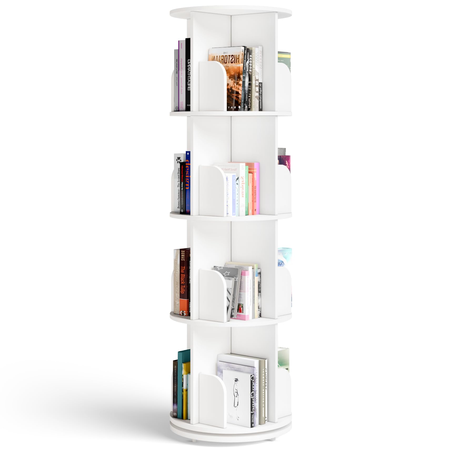 Rocco Engineered Wood 360° Rotating Bookshelf (White, 4-Tier)